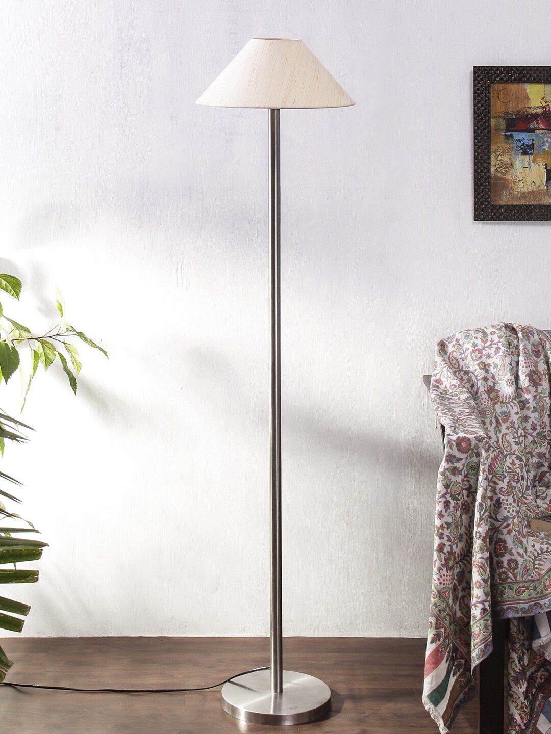 Devansh White & Silver Solid Cotton & Steel Floor Lamp Price in India