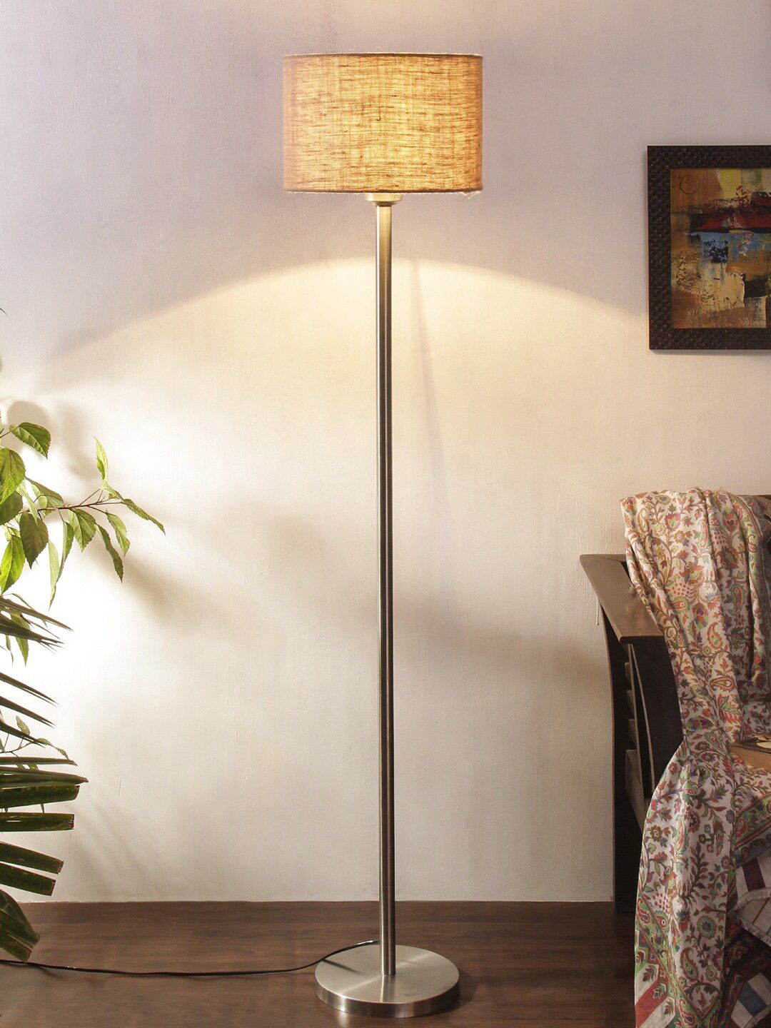 Devansh Beige Jute Cylinder Iron Floor Lamp Price in India