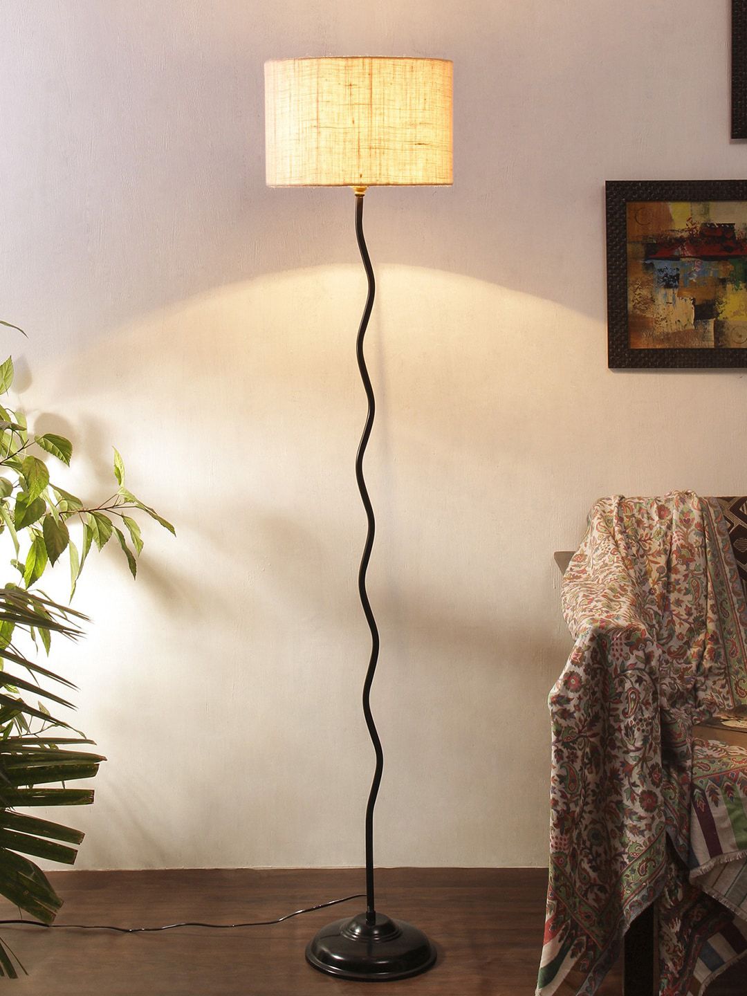 Devansh White & Black Solid Jute & Steel Floor Lamp Price in India