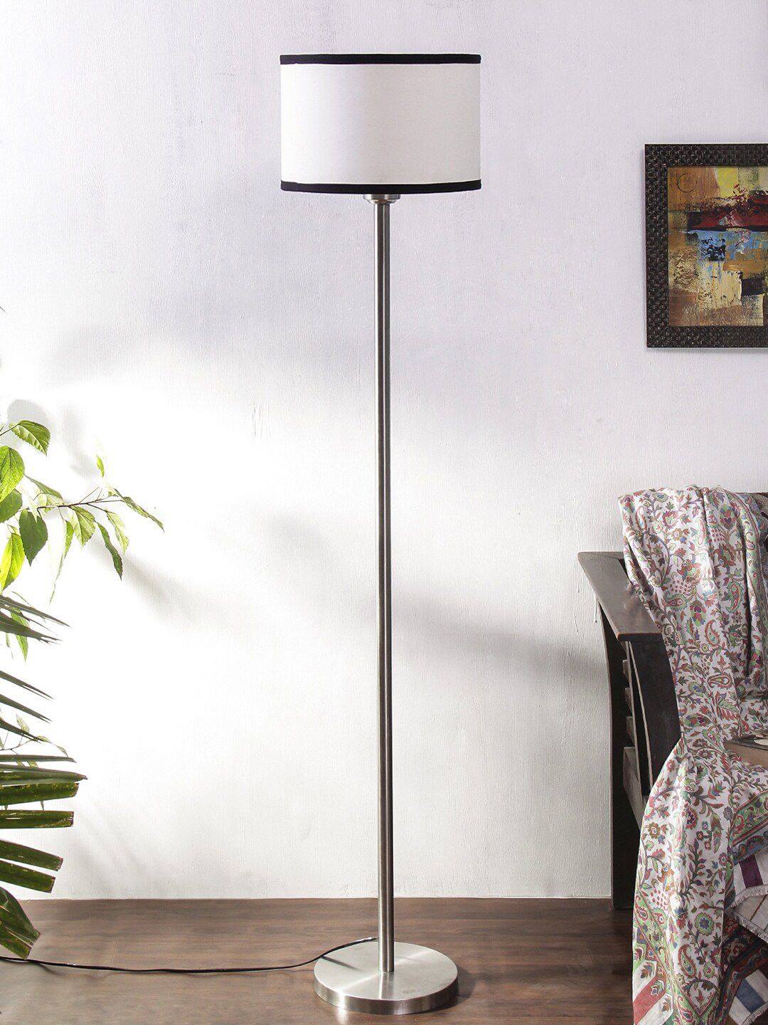 Devansh Cotton Off white & Black Steel  Floor Lamp Price in India