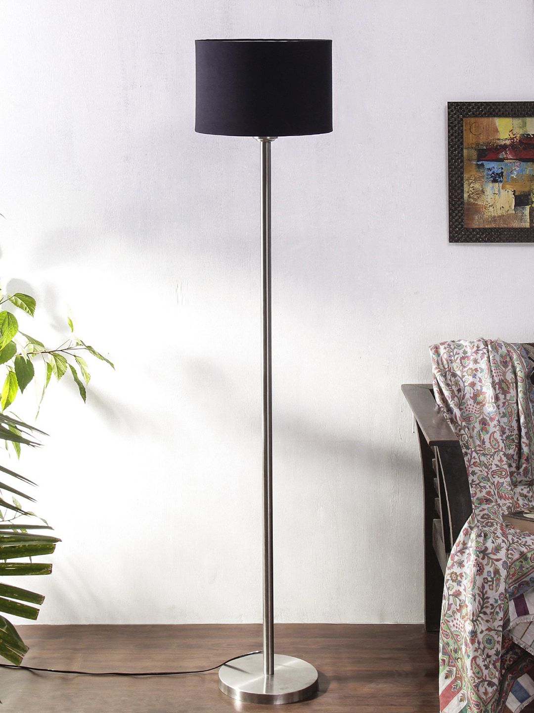 Devansh Black Solid Traditional Floor Lamp With Shade Price in India
