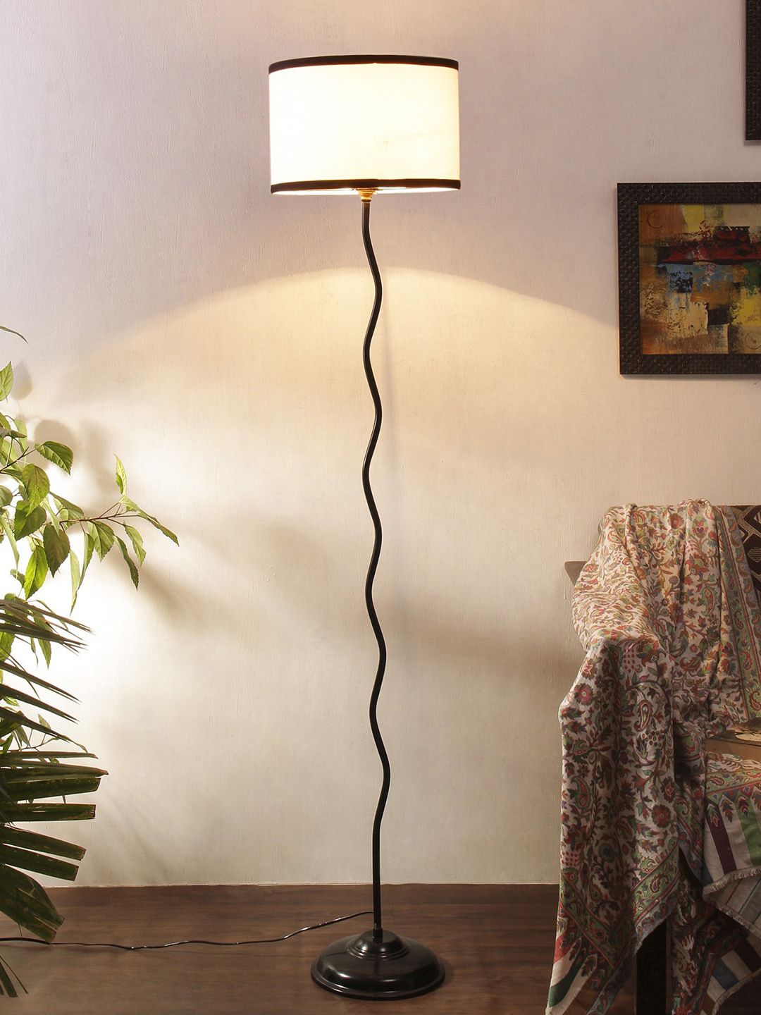 Devansh Cotton Off White & Black Floor Lamp for Home Decor Price in India