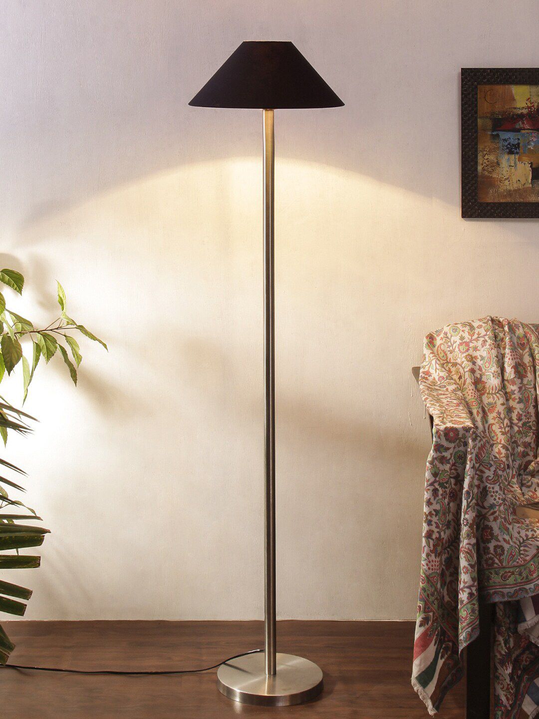 Devansh Black Solid Traditional Floor Lamp with Shade Price in India