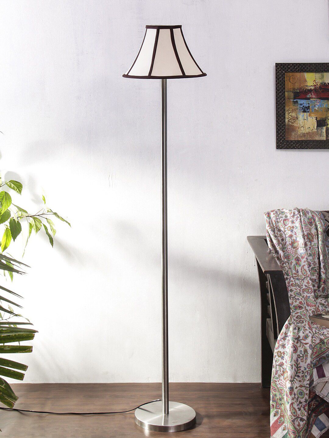 Devansh Off-White & Black Traditional Floor Lamp with Shade Price in India