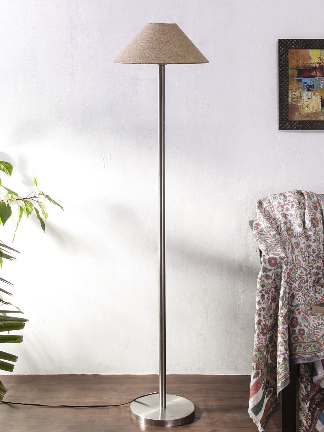 Devansh Beige & Silver-Toned Frustum Steel Floor Lamp Price in India