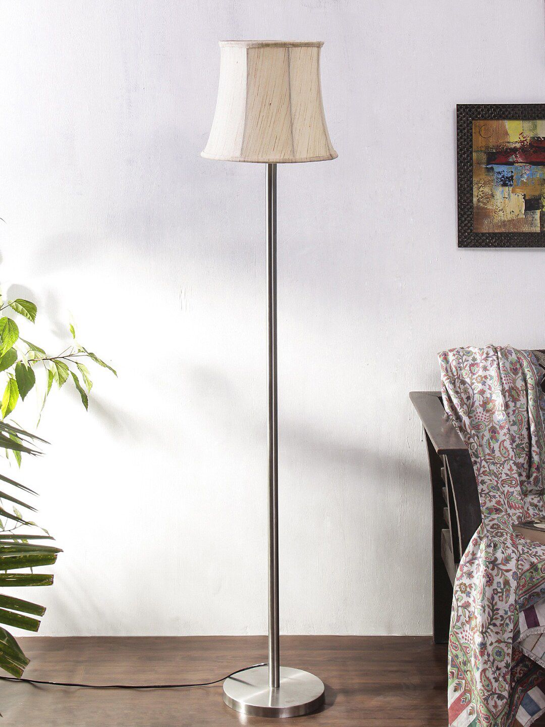 Devansh Off White & Silver Cotton Floor Lamp Price in India