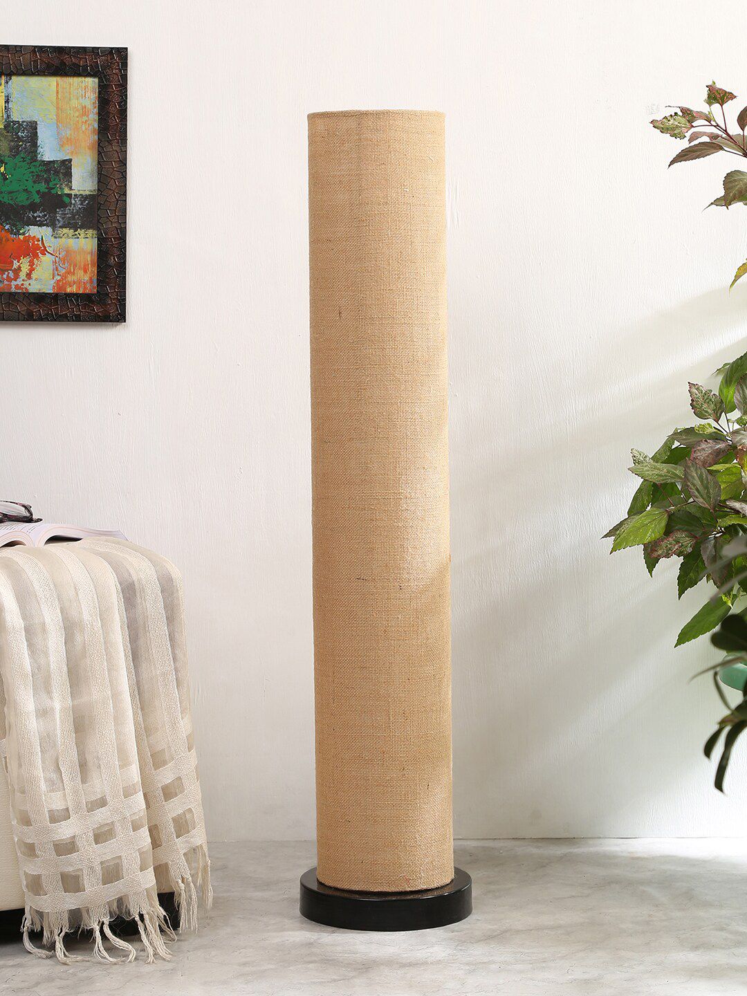 Devansh Beige Jute Round Iron Floor Lamp Price in India