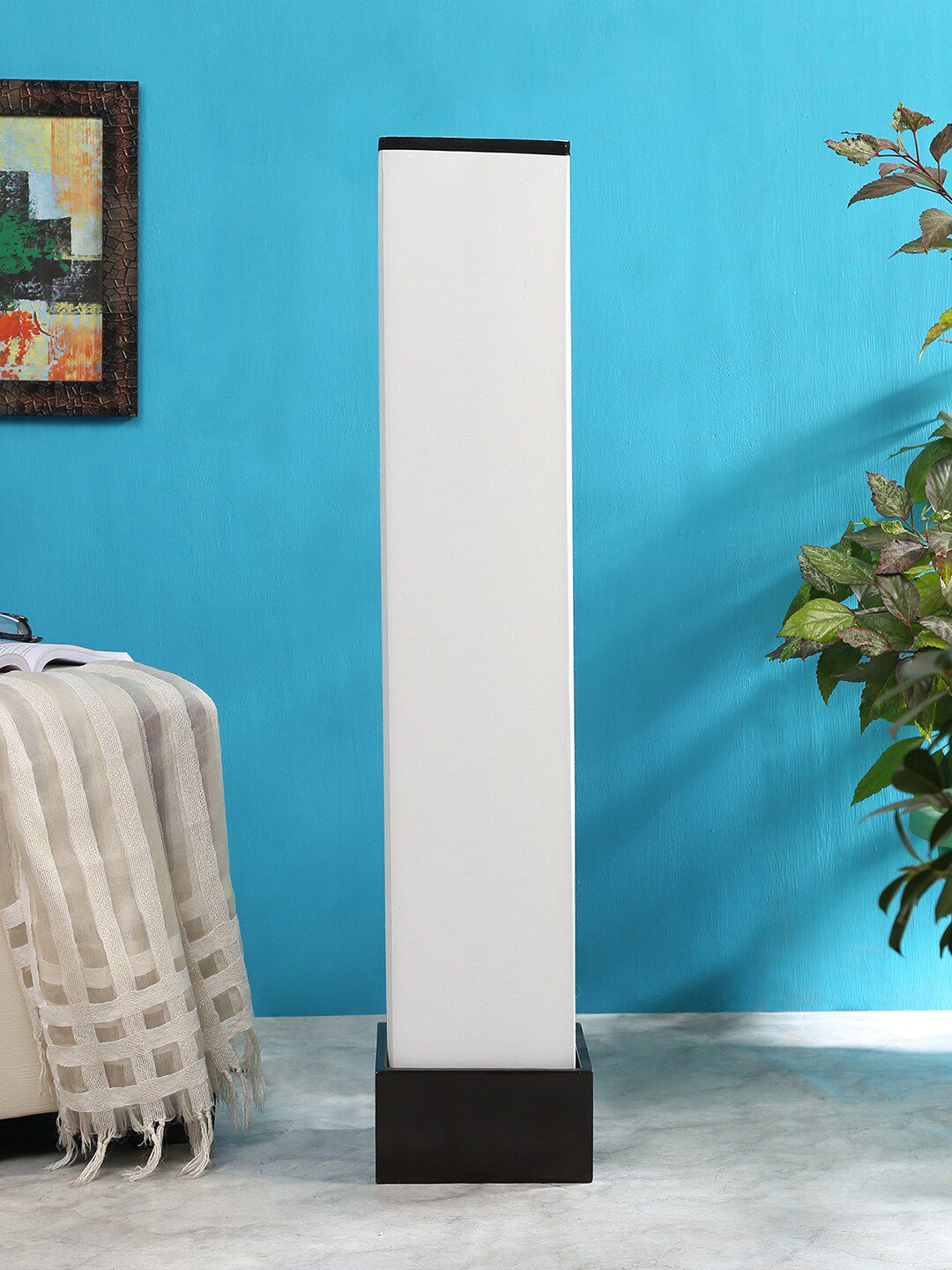 Devansh White Contemporary Cotton Square Floor Lamp Price in India