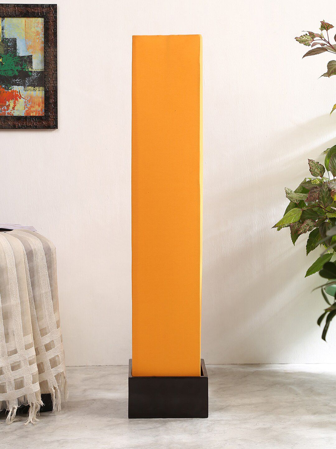 Devansh Yellow & Black Rectangle Wood Floor Lamps Price in India