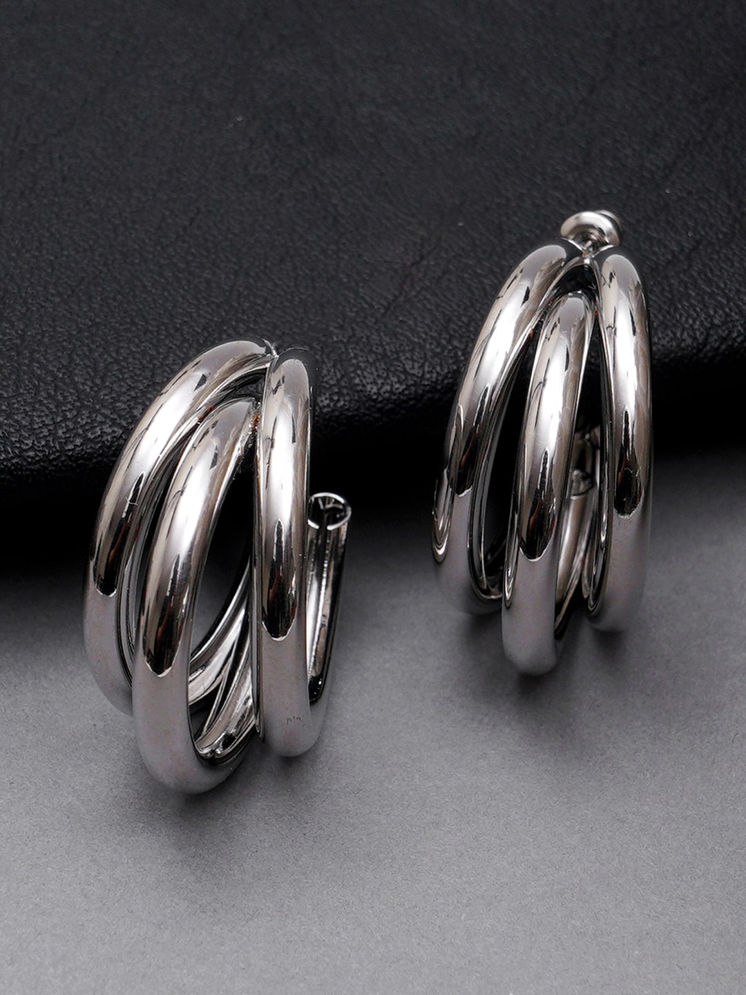 KARATCART Silver-Toned Classic Half Hoop Earrings Price in India
