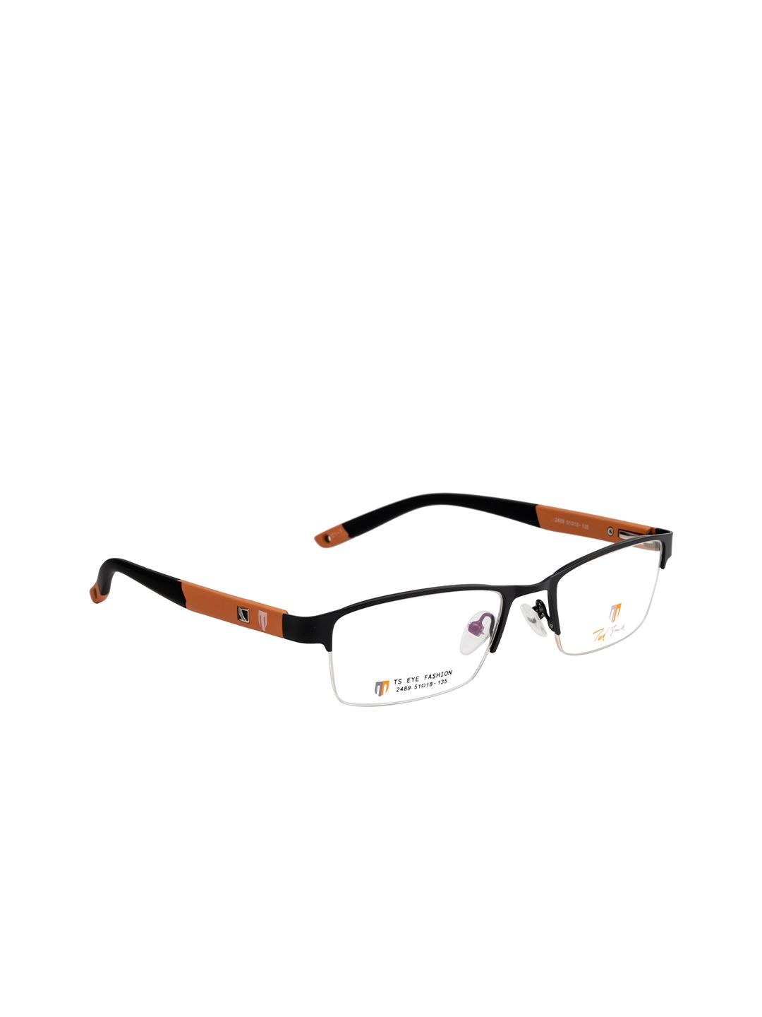 Ted Smith Unisex Black & Orange Half Rim Wayfarer Frames TSD-2489_C1-1 Price in India