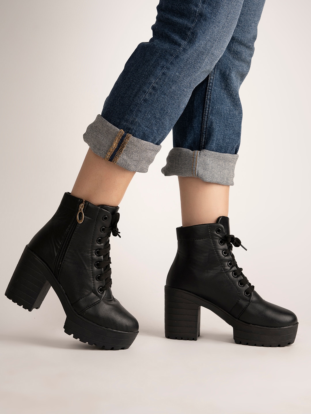 Shoetopia Women Black Block Heeled Boots Price in India