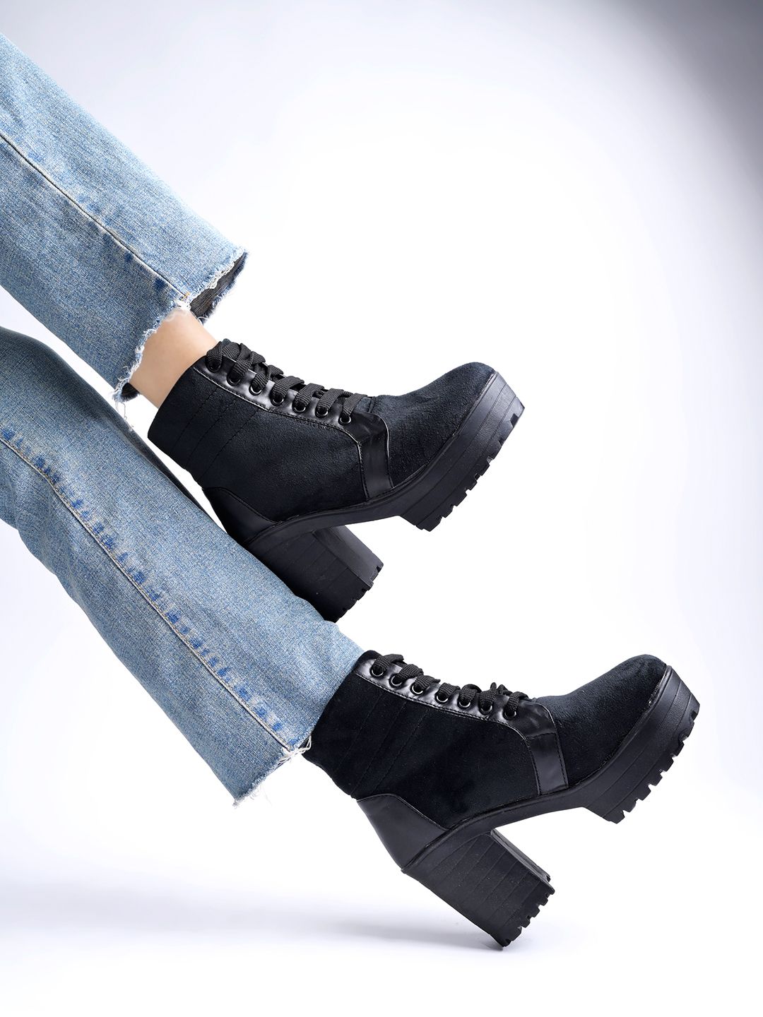 Shoetopia Shoetopia Black Suede High-Top Platform Heeled Boots