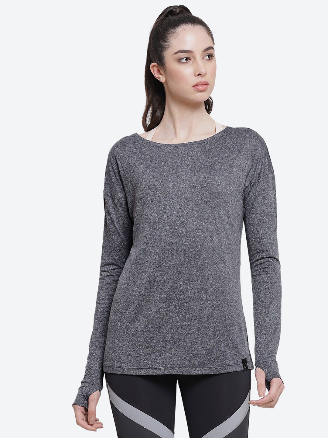 ASICS Women Charcoal Grey W LS Sports T-shirt Price in India