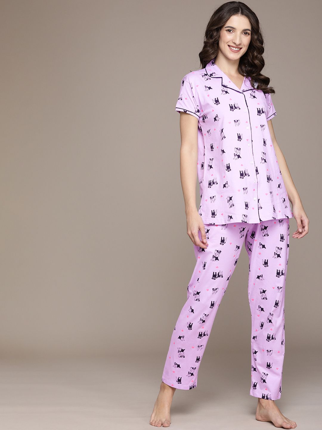 beebelle Women Lavender Cotton Dog Print Pyjamas Set Price in India