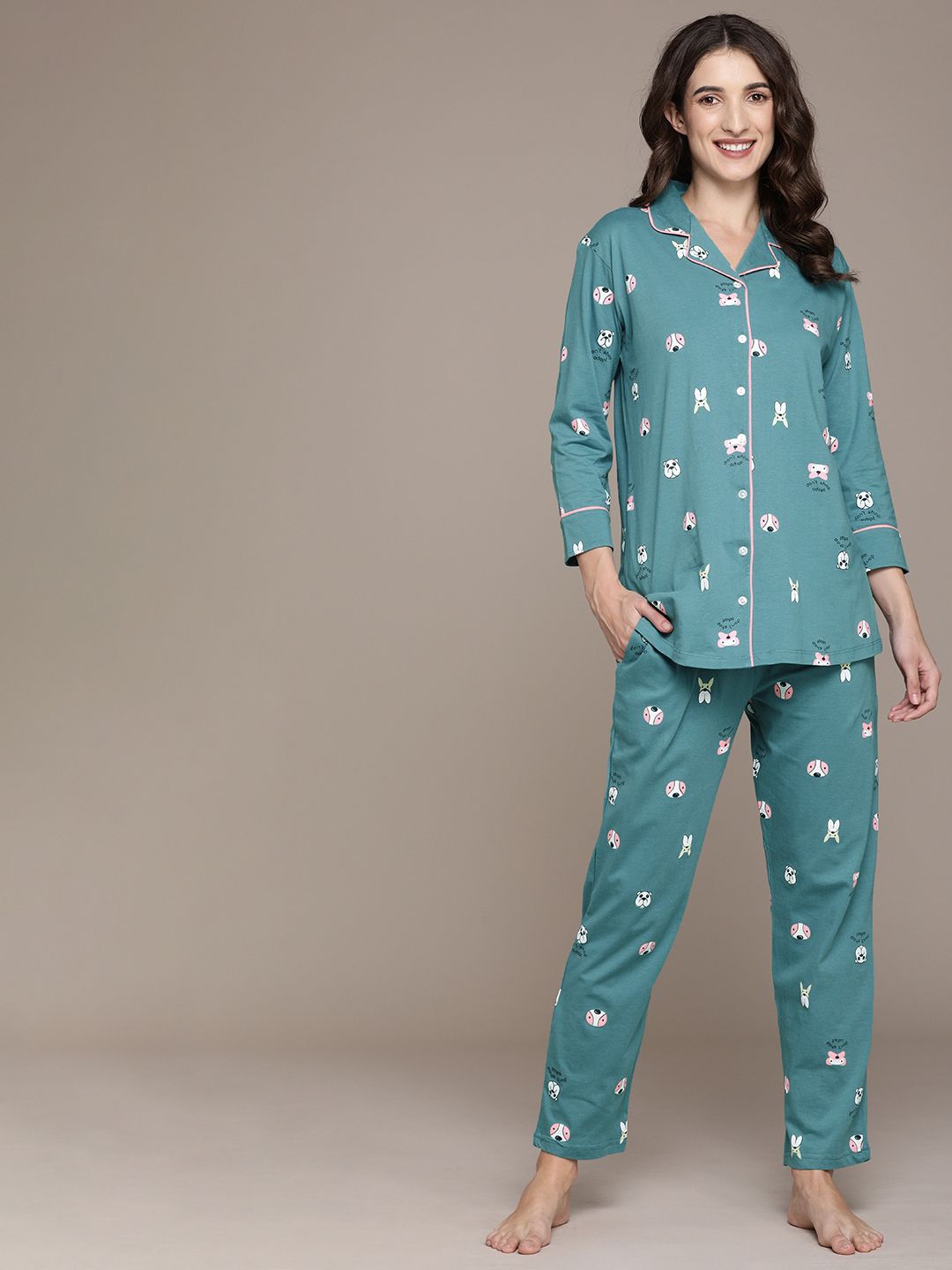 beebelle Women Sea Green Printed Night suit Price in India