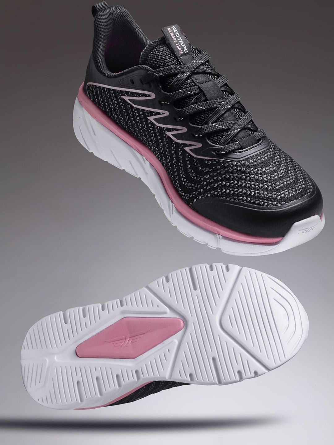 Red Tape Women Black Mesh Walking Non-Marking Shoes Price in India