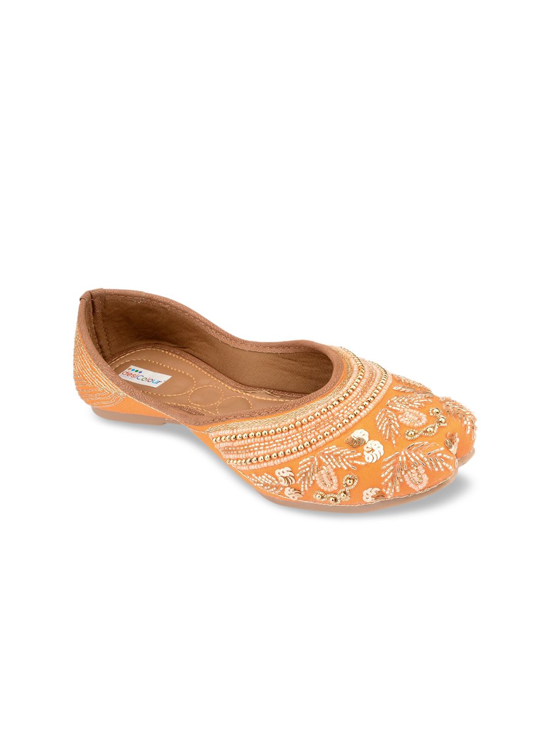 DESI COLOUR Women Orange Embellished Leather Ethnic Ballerinas Flats