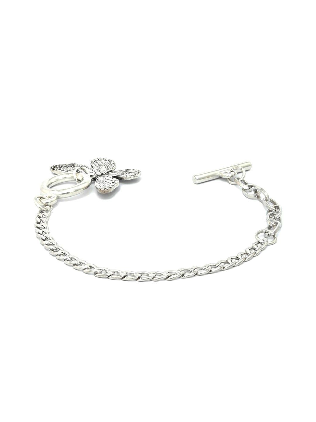 PRITA Women Silver-Plated Brass Butterfly Link Bracelet Price in India