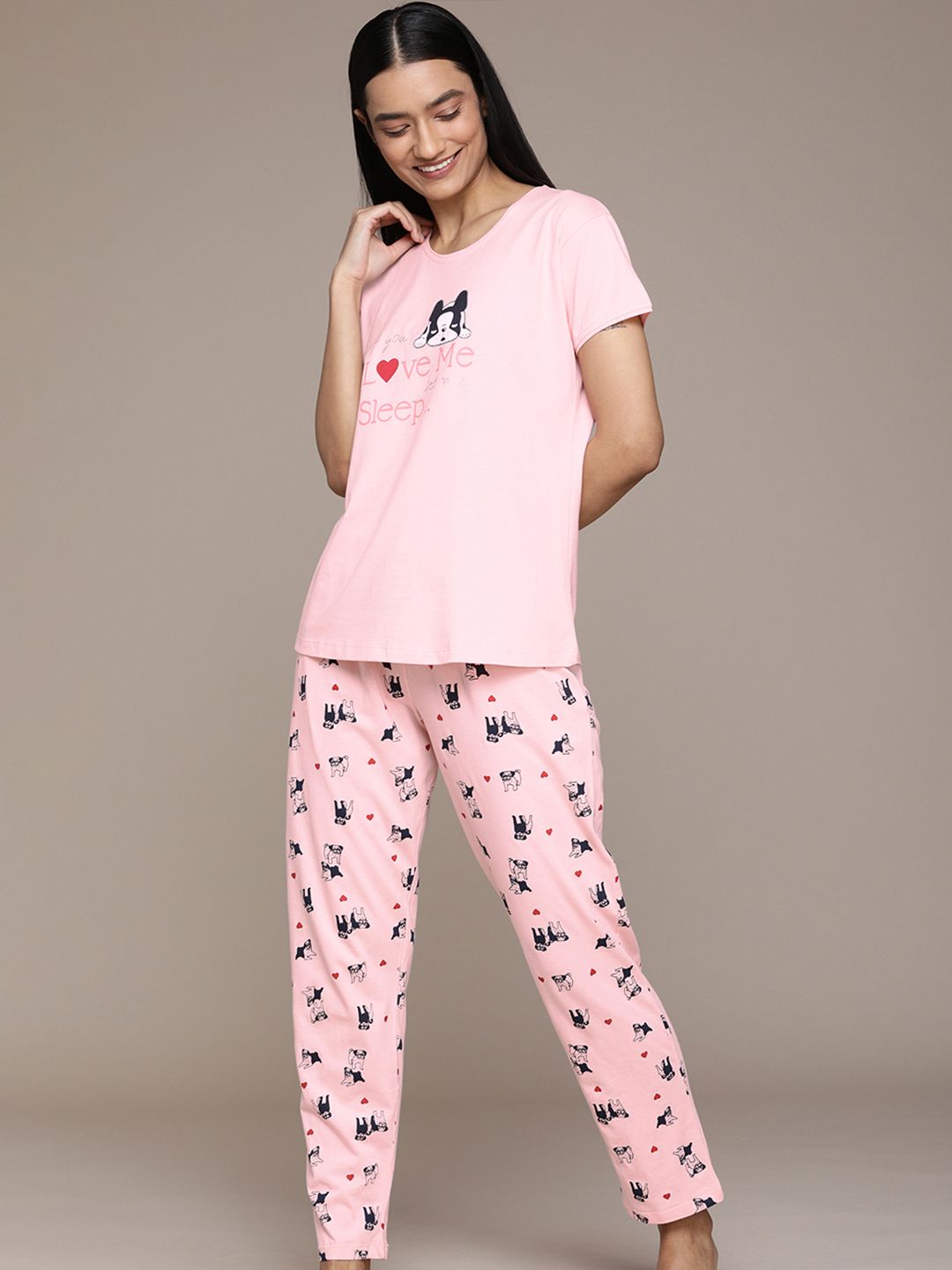 beebelle Women Pink Cotton Dog Print Pyjamas Set Price in India