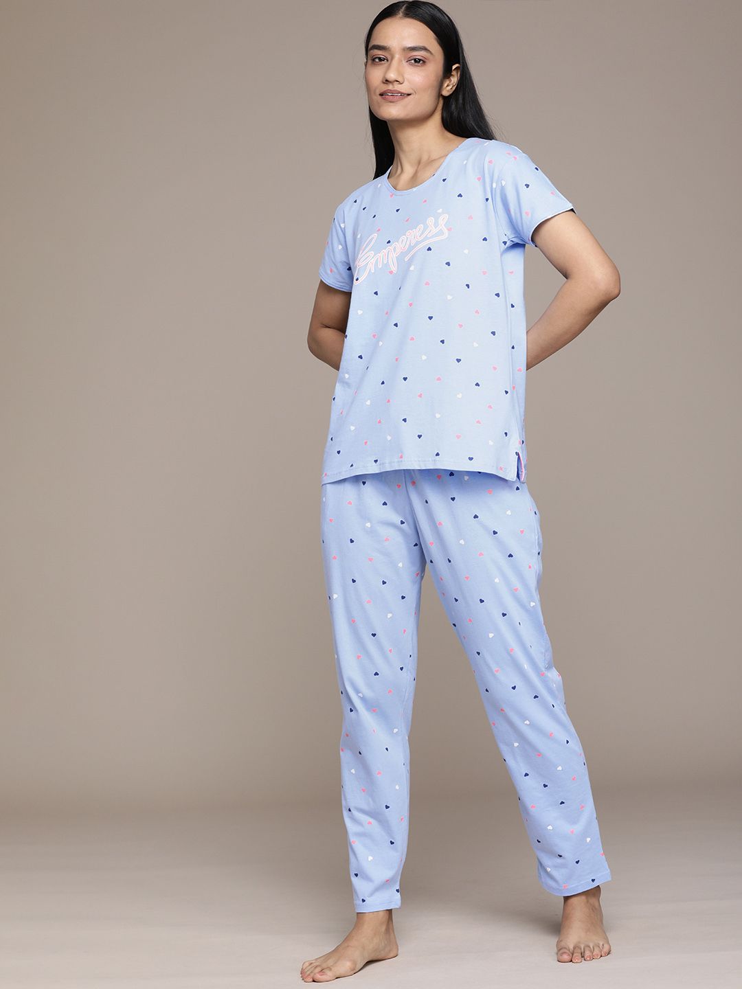 beebelle Women Blue Conversational Printed Pure Cotton Night suit Price in India