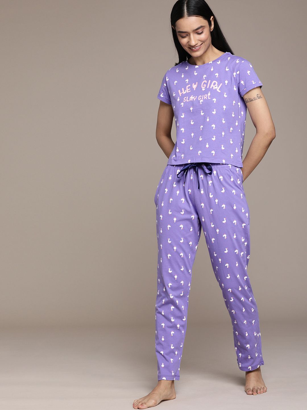 beebelle Women Purple Printed Night suit Price in India