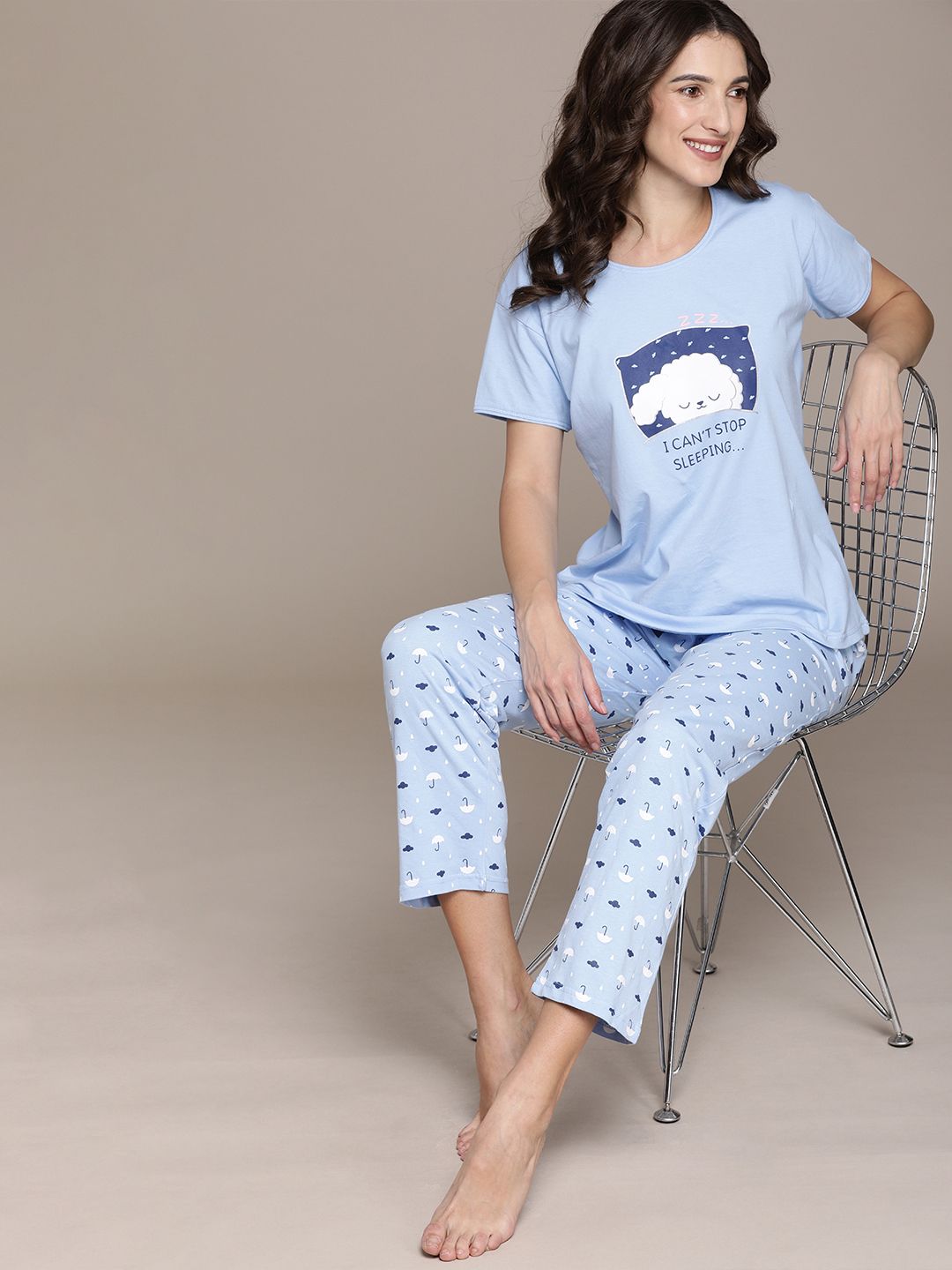 beebelle Women Blue Cotton Printed Pyjamas Set Price in India