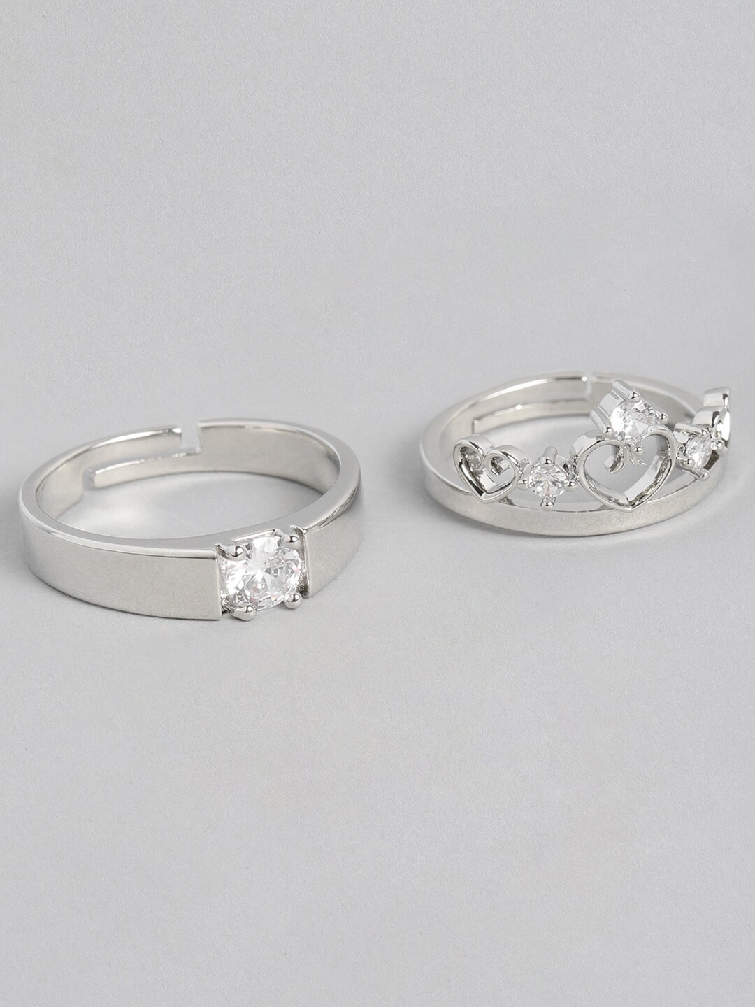 I Jewels Silver-Plated Stone Studded Adjustable Couple Finger Rings Price in India
