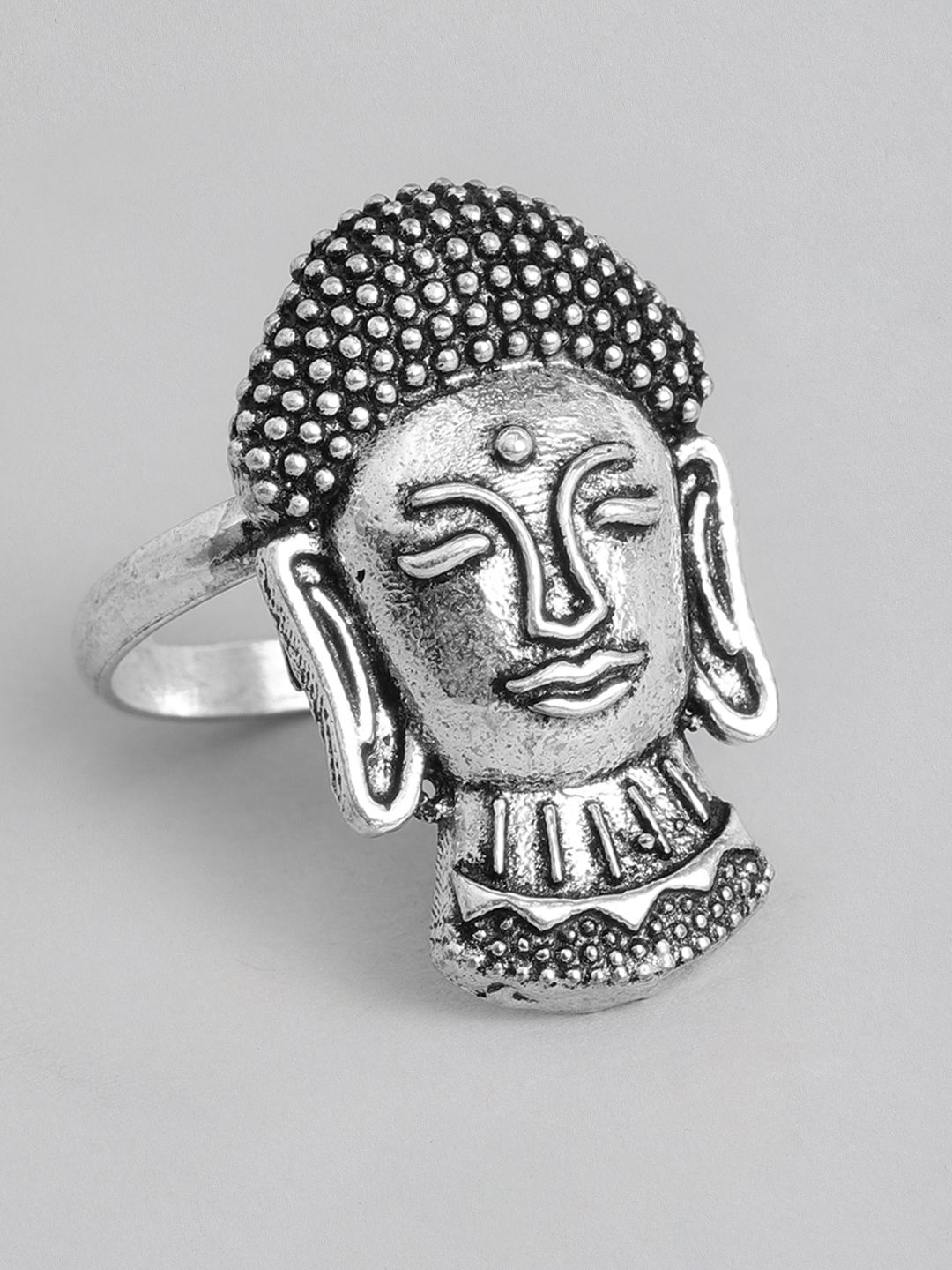 I Jewels Women Antique Oxidised Silver-Plated Finger Ring Price in India