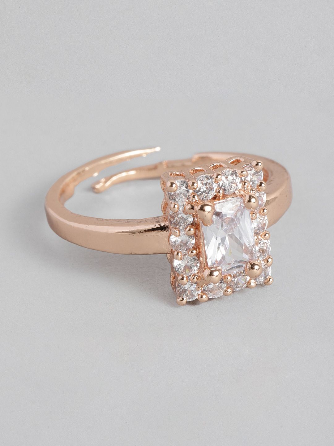 I Jewels Rose Gold-Plated White AD Studded Adjustable Finger Ring Price in India