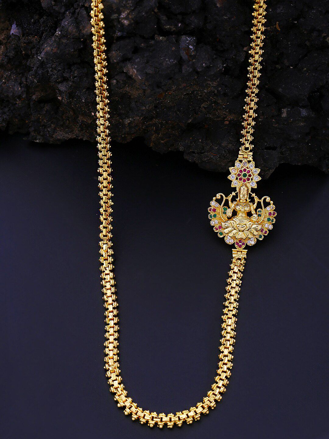 Yellow Chimes Gold-Plated Copper AD-Studded Temple Necklace Price in India