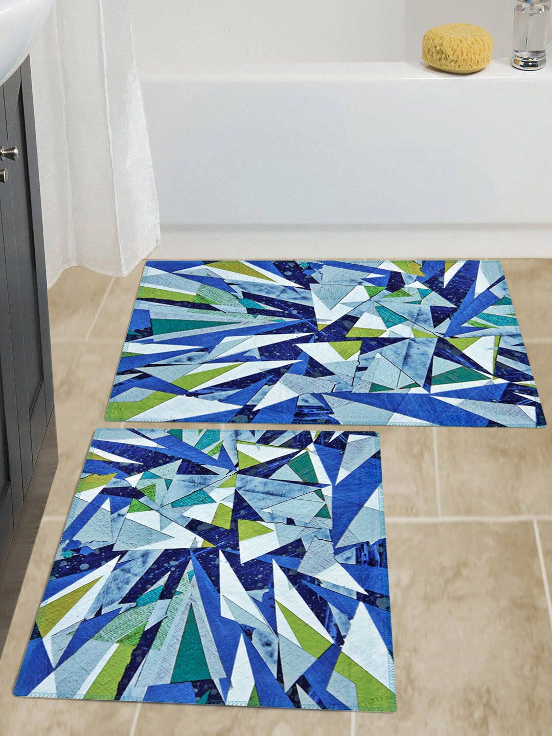 Story@home Set Of 2 Blue & Green Velvet Finish Anti skid Doormats Price in India