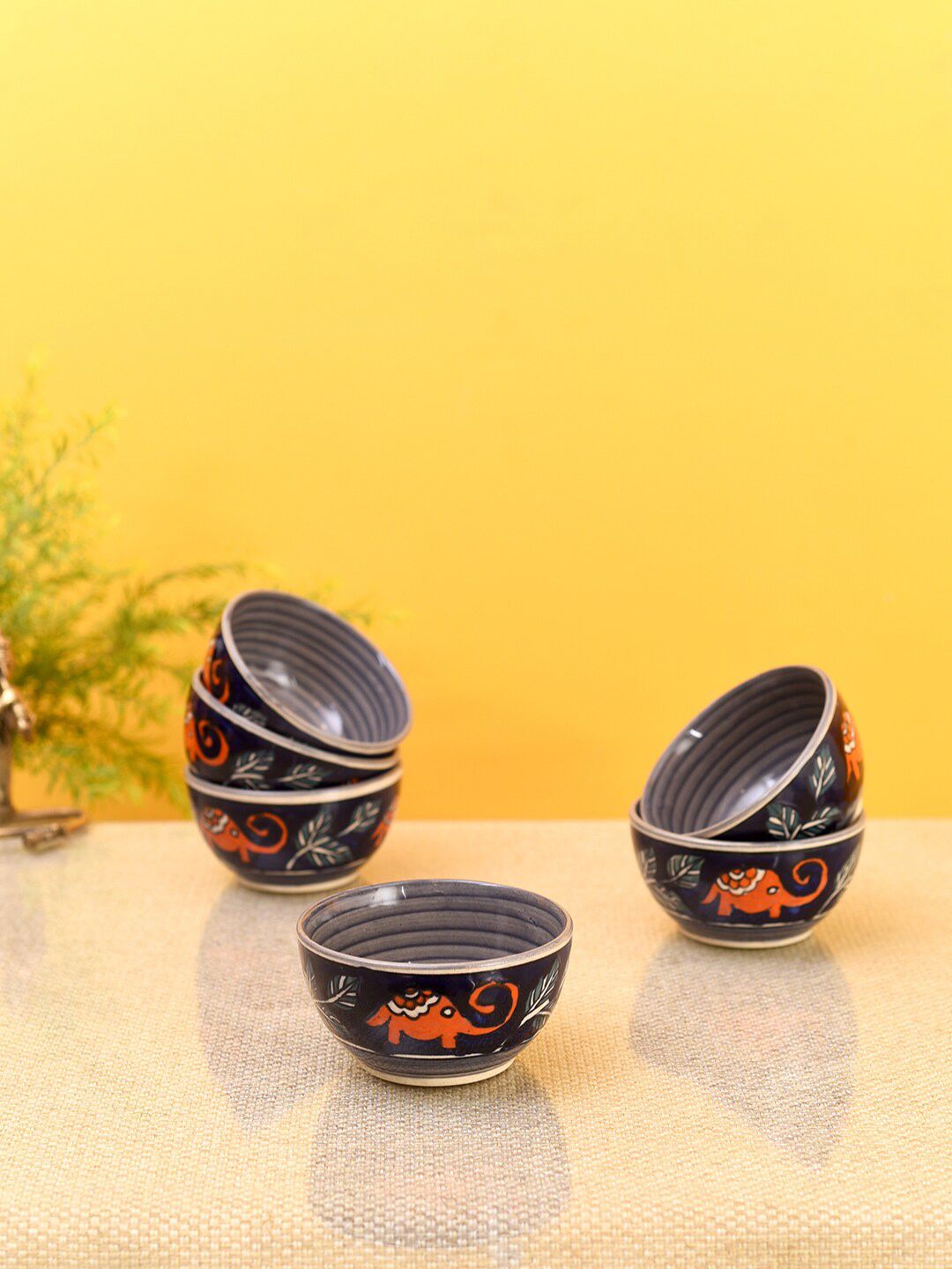 AAKRITI ART CREATIONS Blue & Orange Printed Ceramic Matte 6 Cups and Saucers Price in India