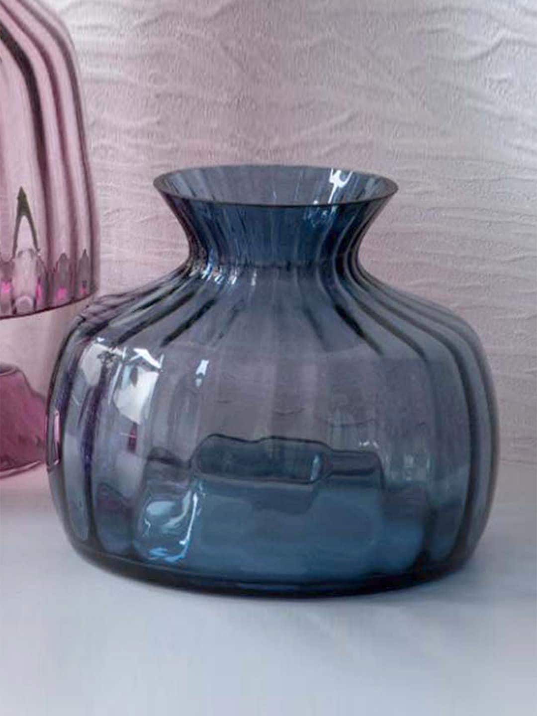 DARTINGTON Blue Solid Crystal Cylindrical Flower Vase Price in India