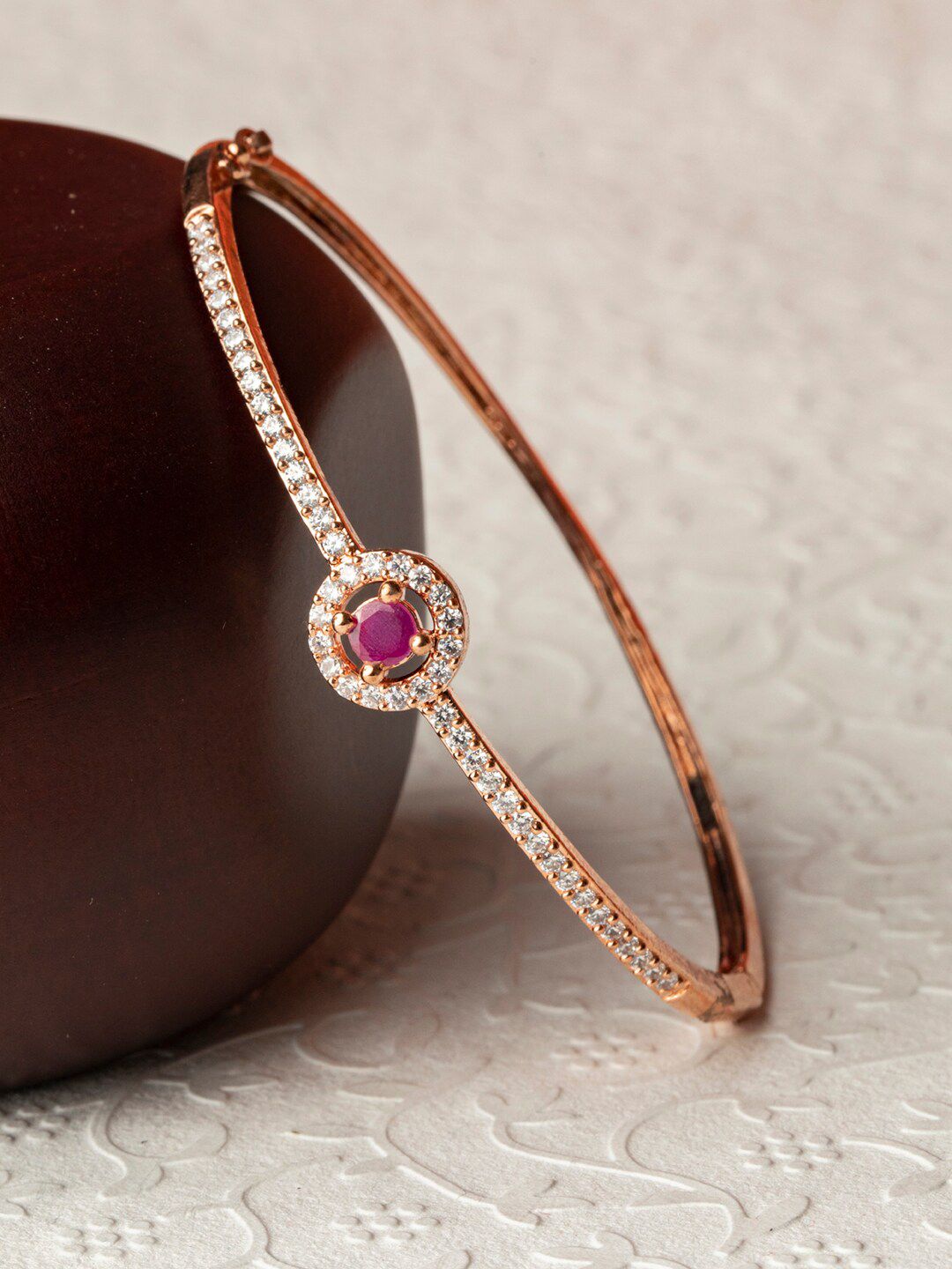 Priyaasi Women Rose Gold Brass AD-studded Rose Gold-Plated Bangle-Style Bracelet Price in India