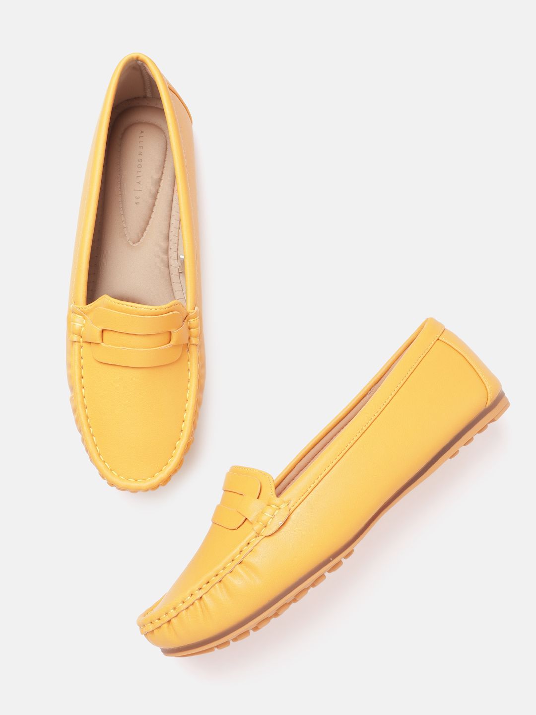 Allen Solly Women Mustard Yellow Solid Penny Loafers Price in India