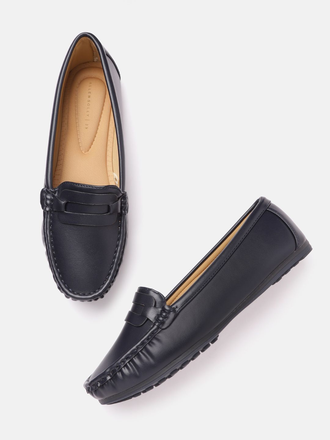Allen Solly Women Navy Blue Solid Penny Loafers Price in India