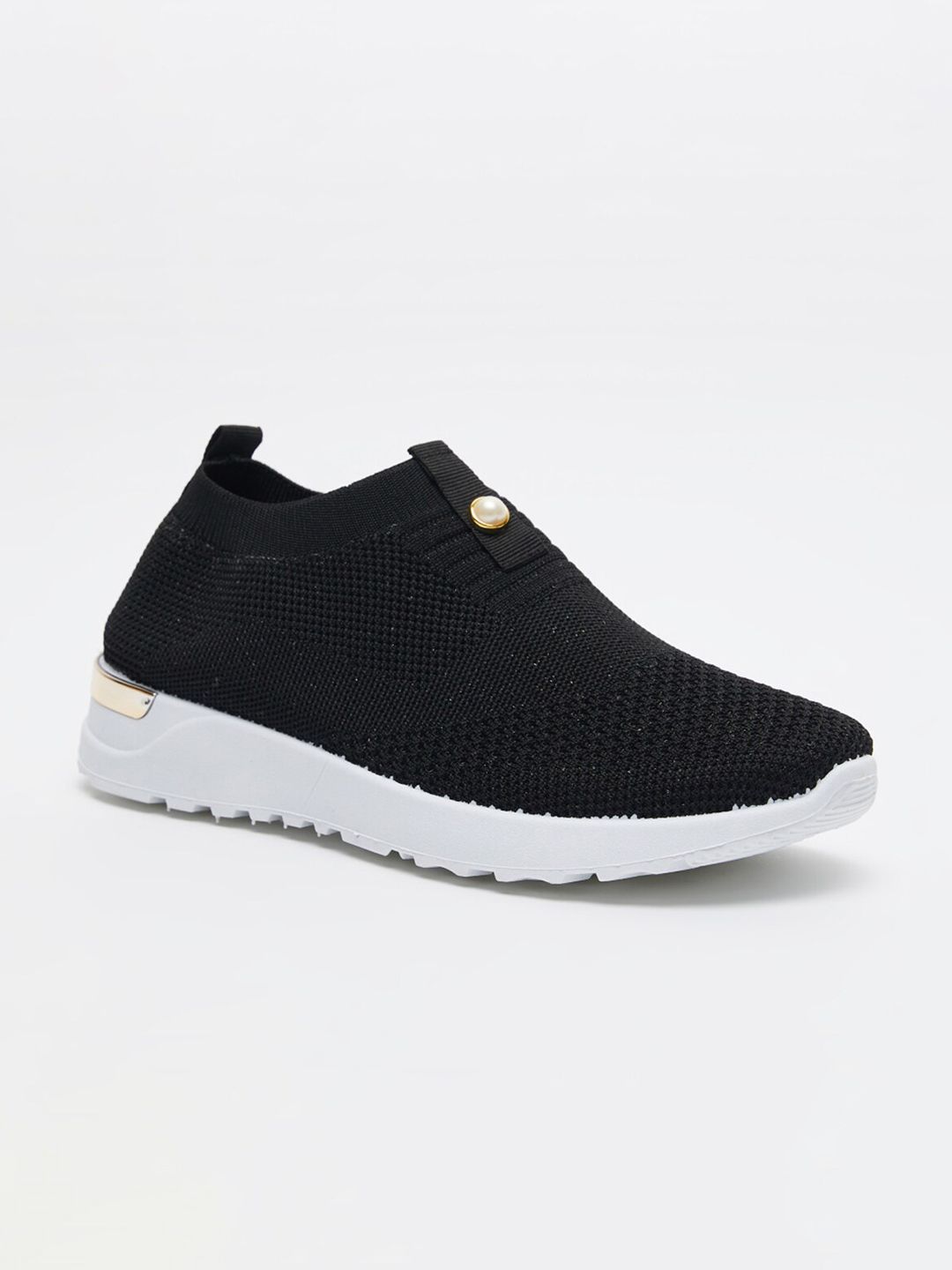 shoexpress Women Black Woven Design Sneakers Price in India