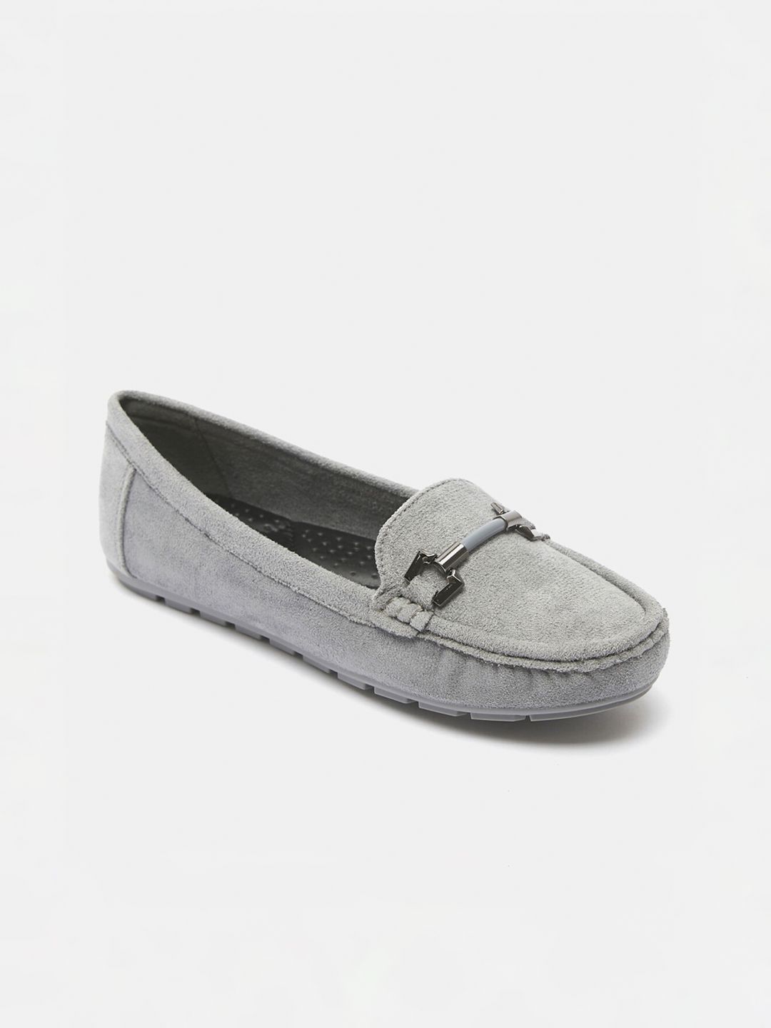 shoexpress Women Grey PU Loafers Price in India