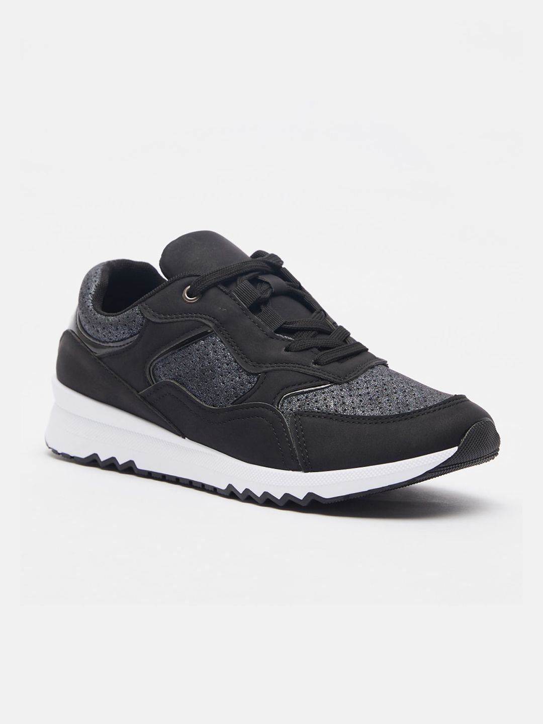 shoexpress Woman Black Perforations PU Sneakers Price in India