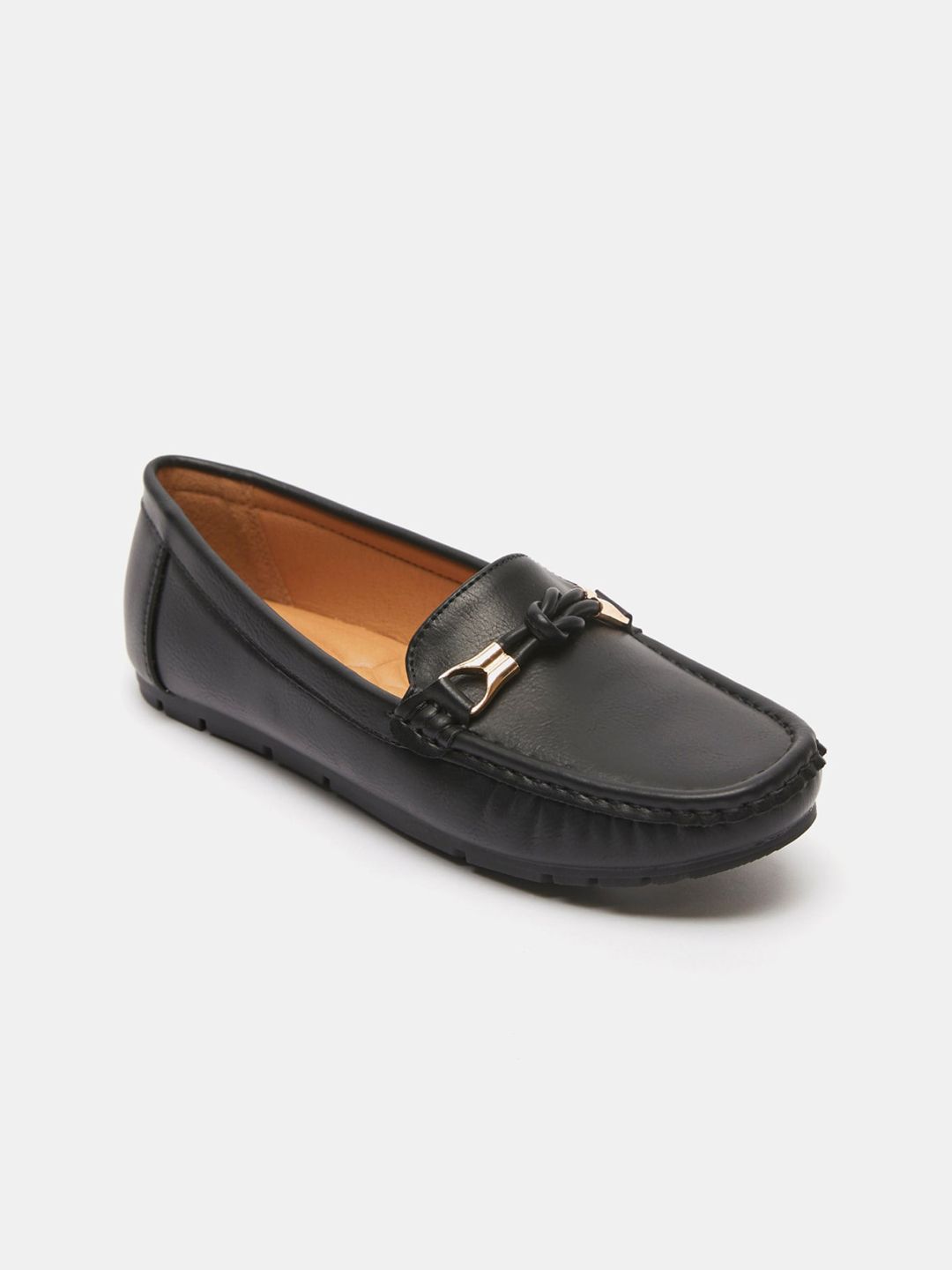 shoexpress Women Black Textured PU Loafers Price in India