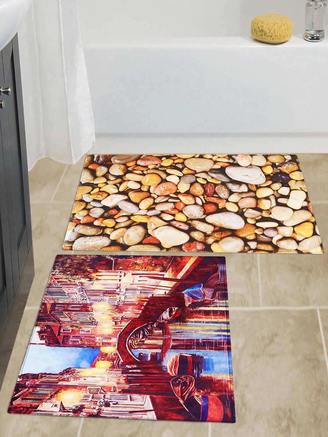 Story@home Multi Set of 2 Printed Anti Skid Doormats Price in India
