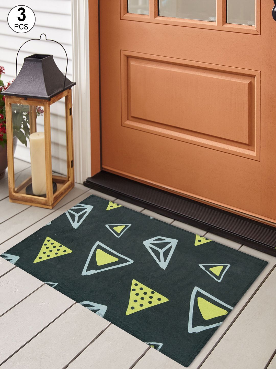 Story@home Set Of 3 Black & Grey Printed Anti-Skid Doormats Price in India