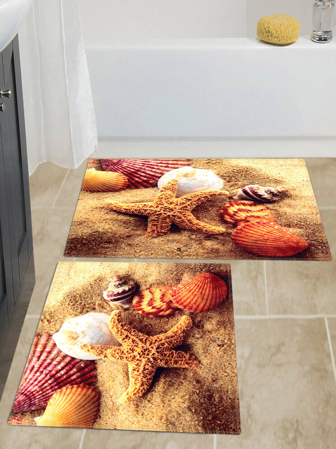 Story@home Set Of 2 Beige & White Printed Anti-Skid Doormats Price in India