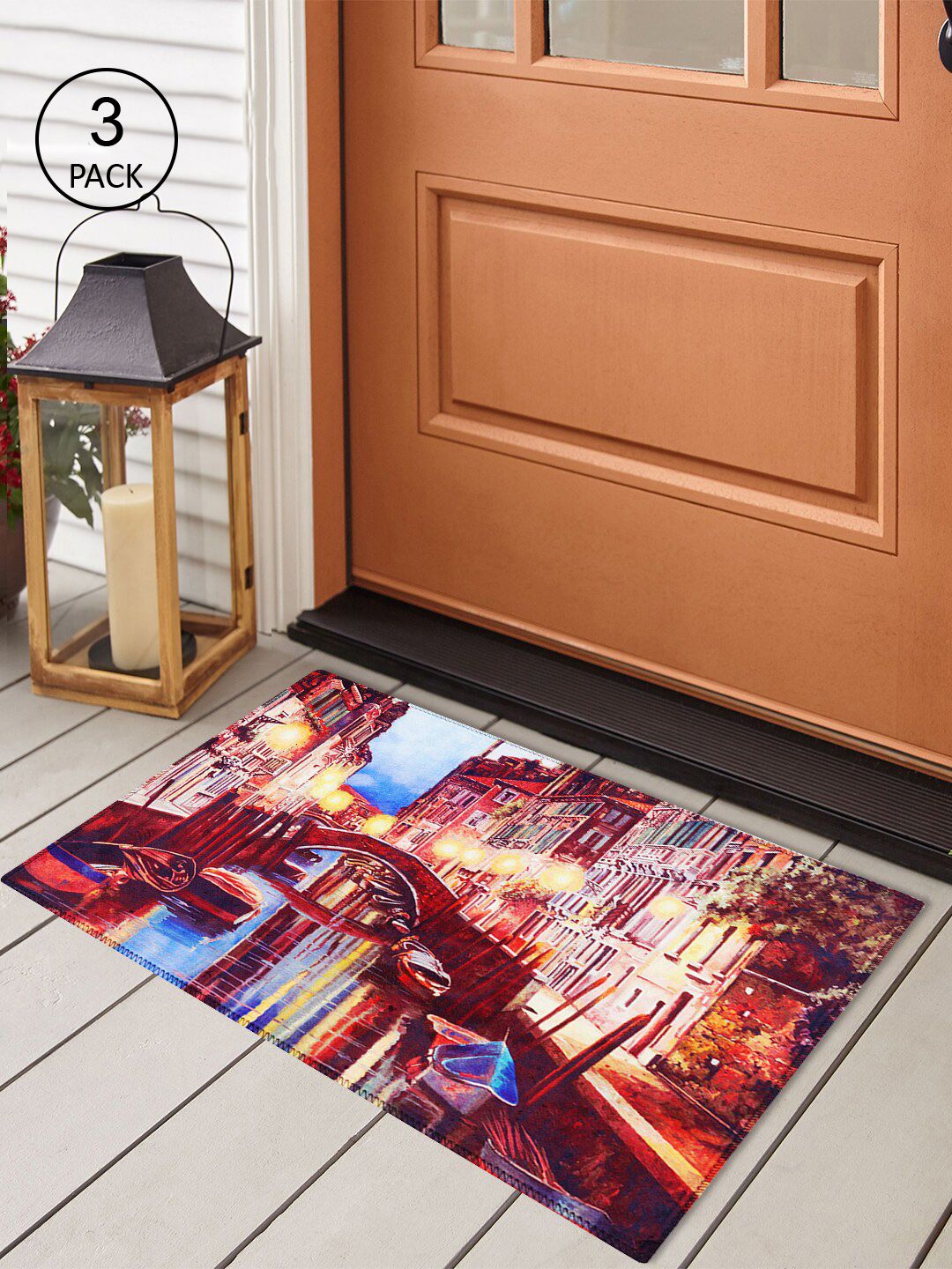 Story@home Set Of 3 Red & Blue Printed Anti-Skid Doormats Price in India