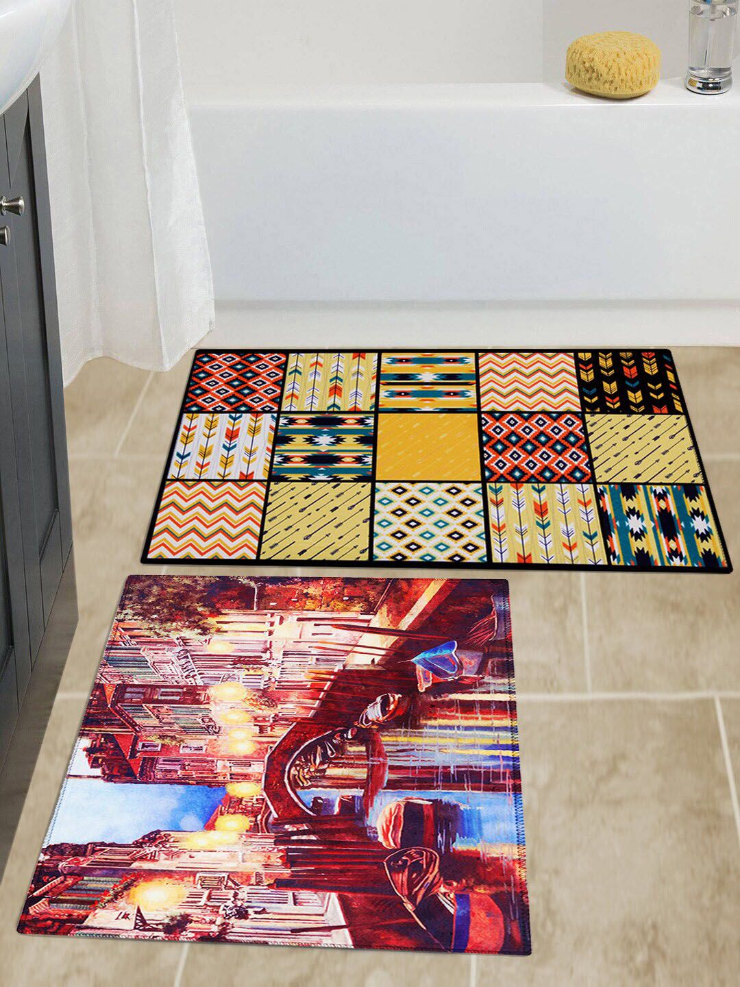 Story@home Multi Set of 2 Printed Anti Skid Doormats Price in India