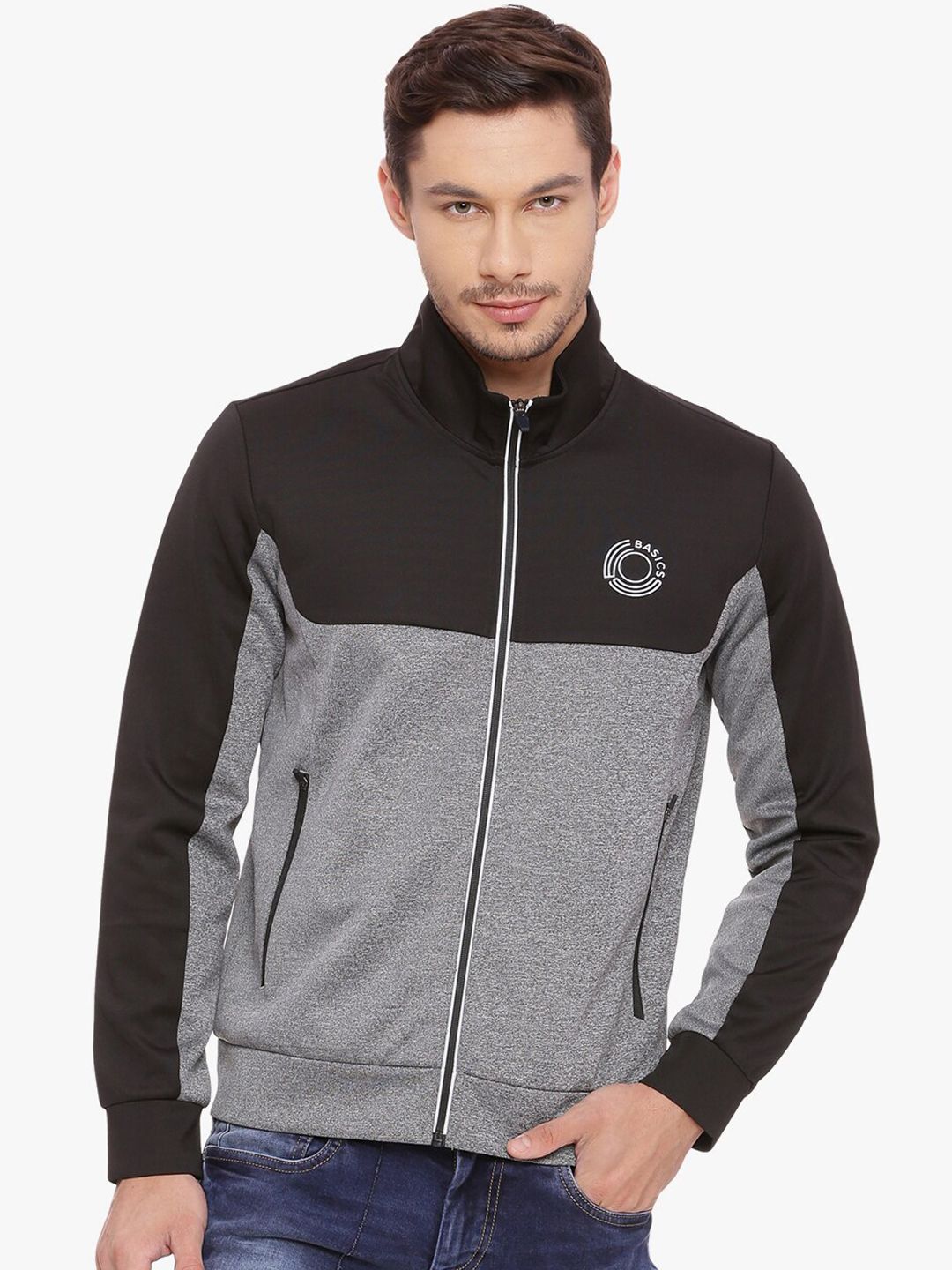 Basics Men Black Crop Bomber Jacket