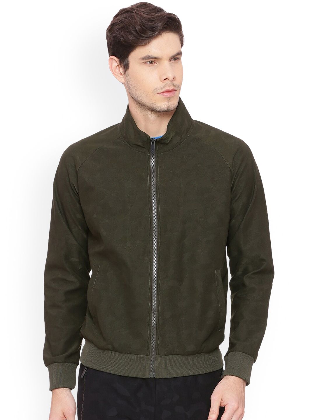 Basics Men Green Bomber with Embroidered Jacket