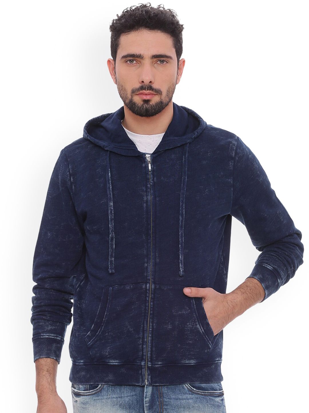 Basics Men Blue Longline Bomber Jacket