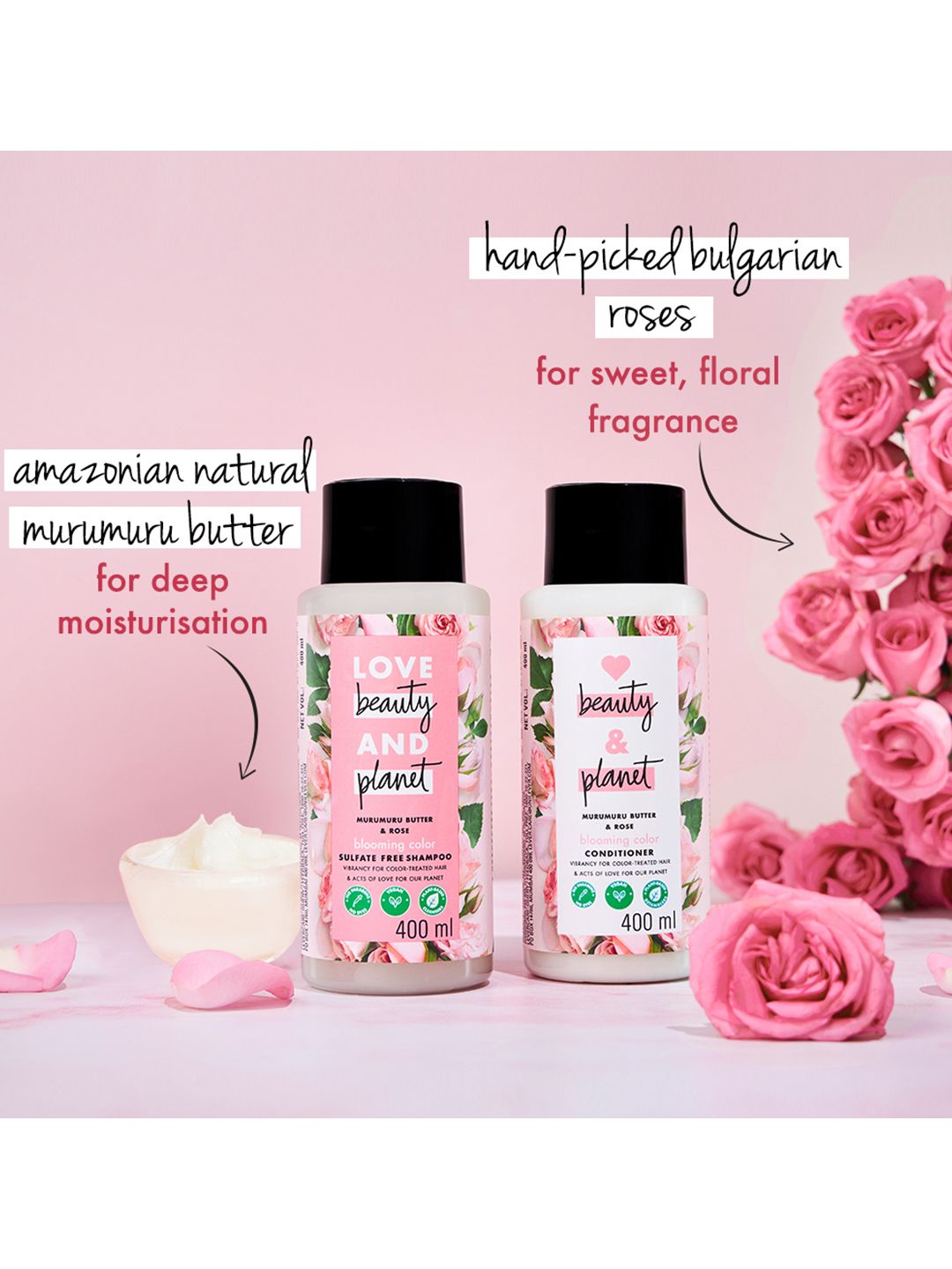 Lot De 3 Shampoings Love Beauty And Planet Au Beurre De Muru & Rose - 400 Ml Chaque, Fabriqué En France